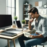 A man plans his affairs, writes down tasks in his diary and tries to accept the fact that he will not have time to do everything “here and now”.