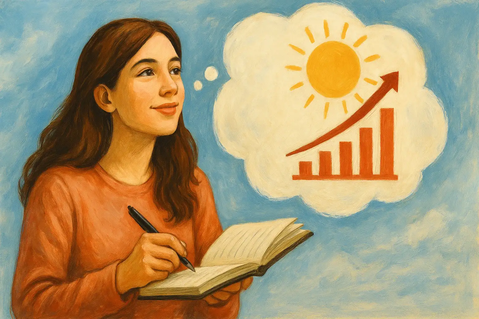 A woman with intrapersonal intelligence sets plans for the future.